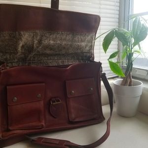 Overland brown genuine leather satchel briefcase